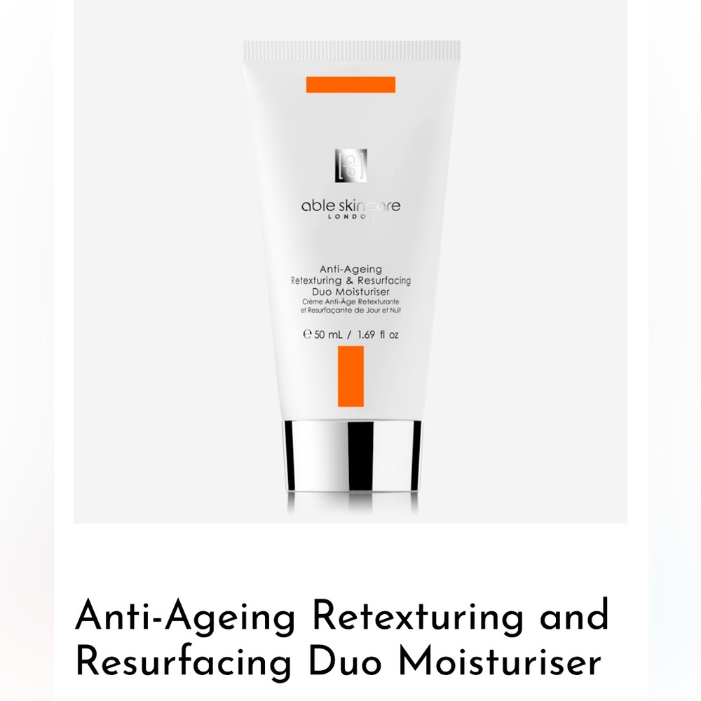 Able Skincare Anti-Ageing Retexturing
Resurfacing Duo Moisturiser 50ml/1.69ozNEW